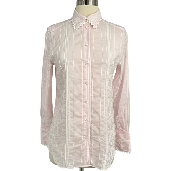 Bella Freud Tops - Bella Freud Button Down Shirt Pink Striped Scalloped Collar Cuffs Size 8 Preppy